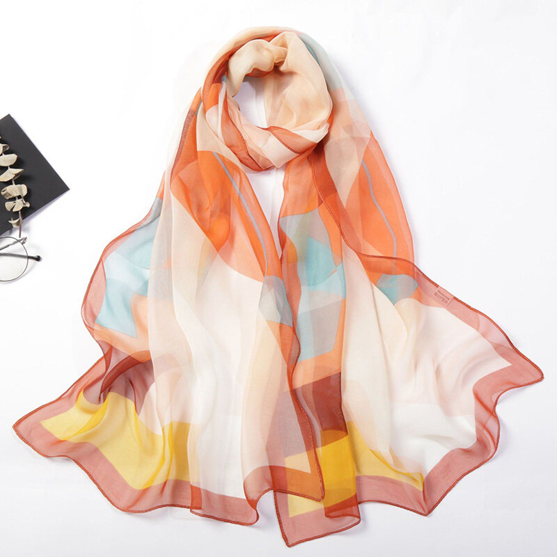 Женский платок, цветной элегантный шифоновый шарф-Бандана с геометрическим рисунком, Летний Пляжный Шелковый тонкий шарф-бандана для путешествий и защиты от солнца