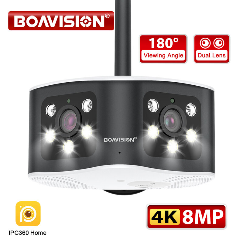 BOAVISION Outdoor 4K 8MP 6MP 180 ° angolo di visione Ultra ampio WIFI panoramico doppia lente telecamera IP fissa AI Human Detection Security Cam