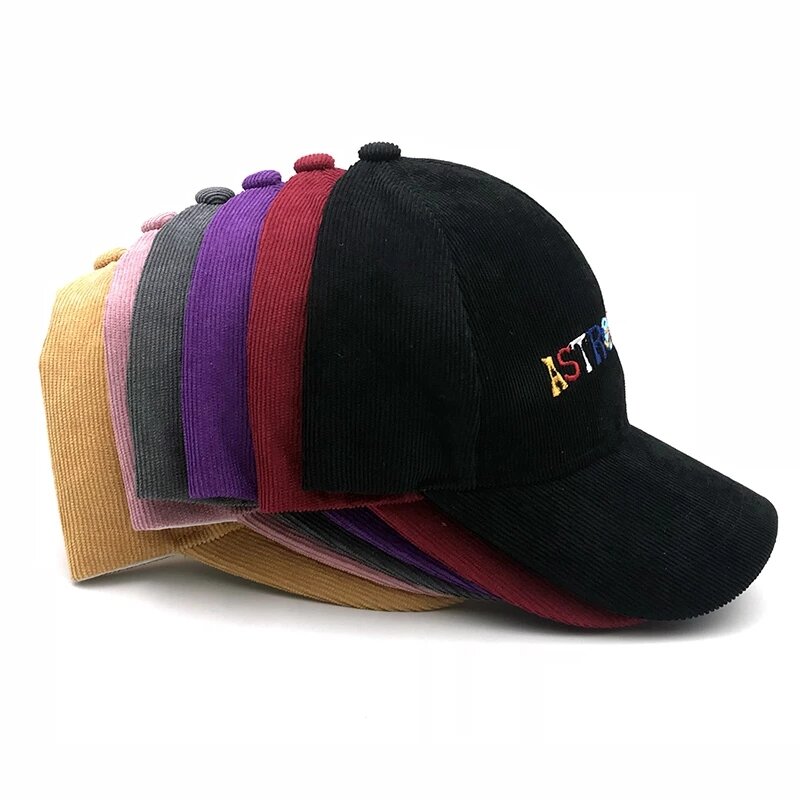หมวกเบสบอลผ้าลูกฟูกสำหรับผู้ชายและผู้หญิงหมวกปักตัวอักษร Astroworld แนววินเทจหมวกฮิปฮอปปรับได้ใช้ได้ทั้งชายและหญิง