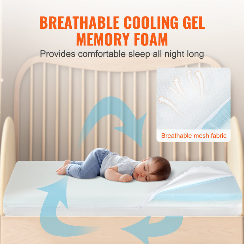 ที่นอนเด็ก Vevor ที่นอนสองด้านระบายอากาศได้โฟมจำรูปความหนา3นิ้วที่นอนทารกสำหรับทารกและเด็กวัยหัดเดิน