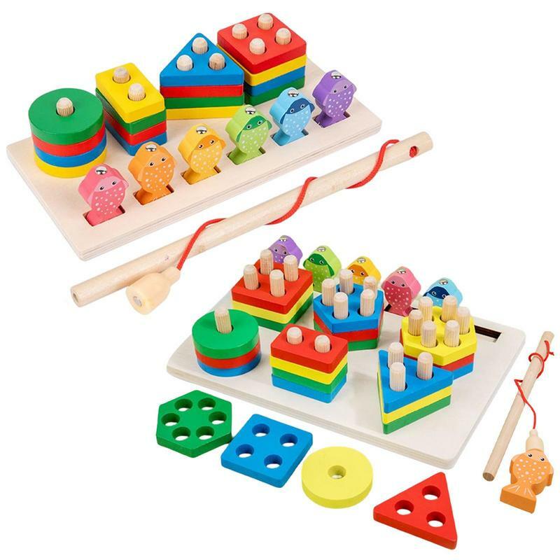 Drewniane 3D magnetyczne zabawka do wyławiania zestaw kolumna wczesna edukacja Montessori wędkowanie kryty Puzzle gry pasujące kształt zestaw dla dzieci