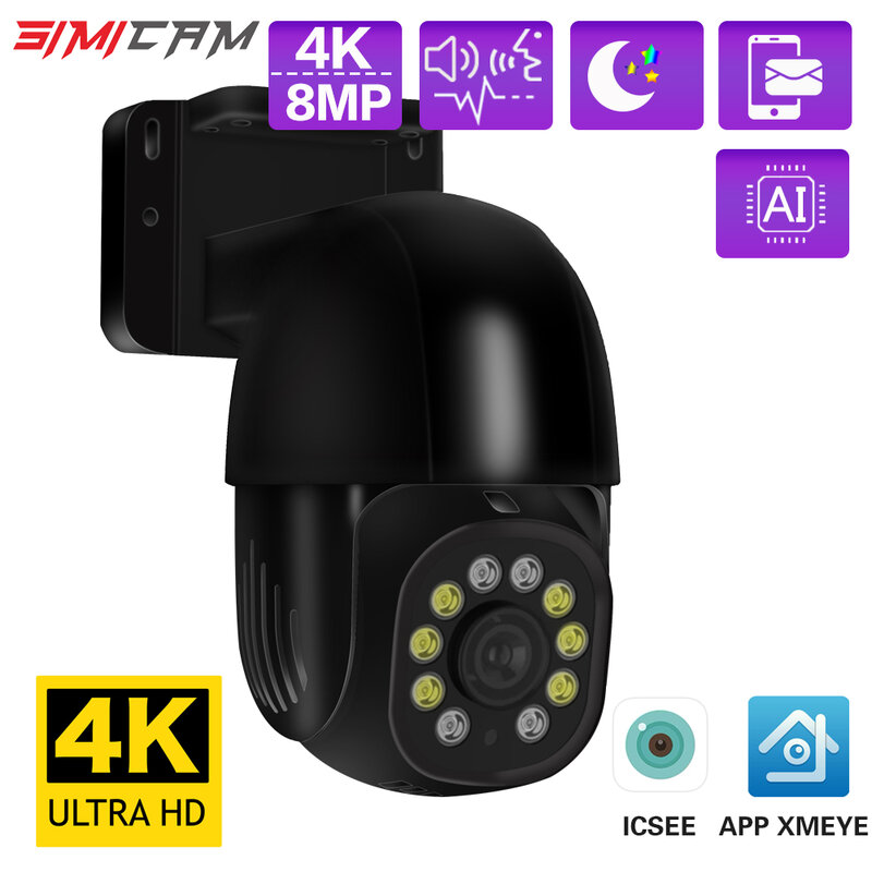 Caméra de survalance vidéo 4K POE PTZ, avec audio bidirectionnel, fonction pan/tilt, vision nocturne, 2mp/3mp/5mp/8mp, AI IP, sécurité Onvif pour NVR