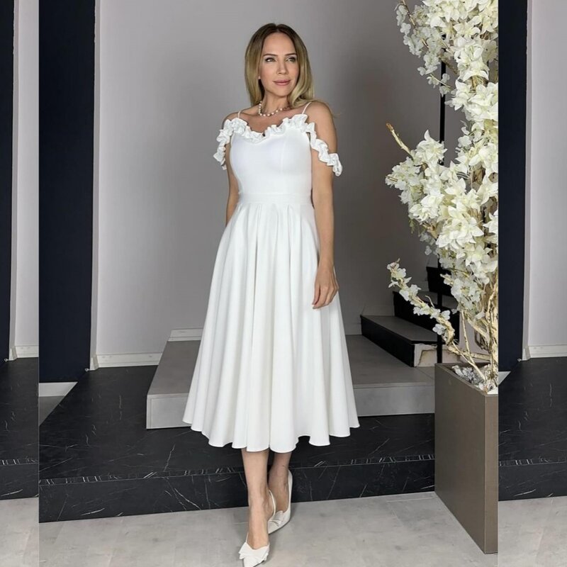 Jersey Pleat Draped Formal Evening A-line Off-the-shoulder Bespoke Occasion Gown Midi Dresses