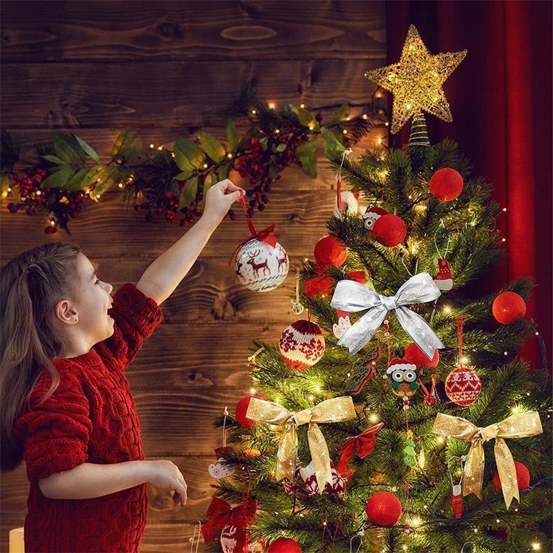 크리스마스 리본 선물 포장용 유선 가장자리 반짝이 리본, 크리스마스 트리 나비 매듭 화환 장식 장식, 50mm