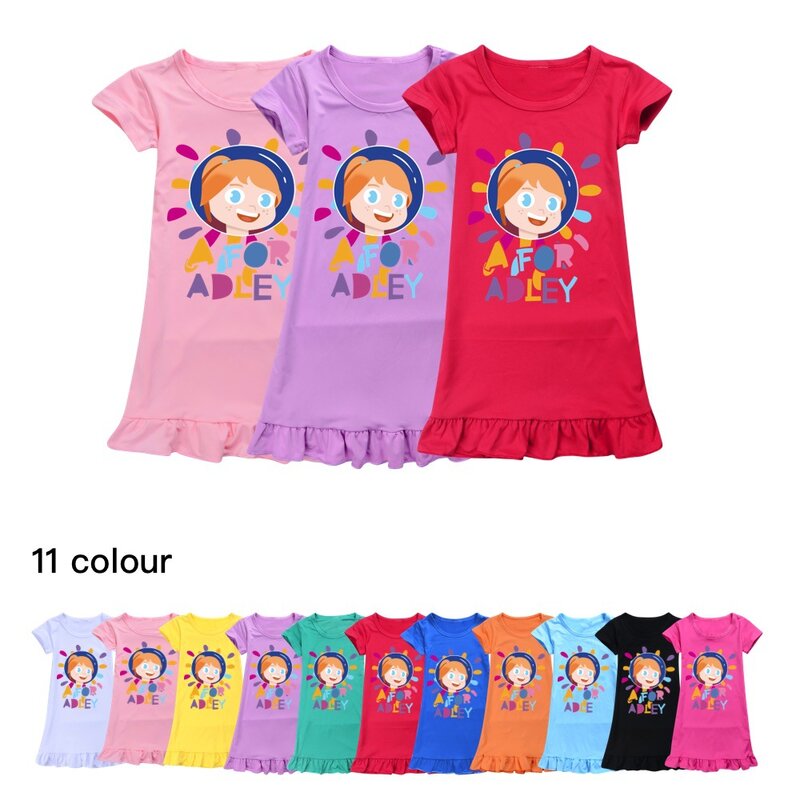 ADLEY 아동용 반팔 잠옷, 2024 여름 캐주얼 드레스, 아기 소녀 잠옷, 어린이 홈웨어, 유아 소녀 잠옷