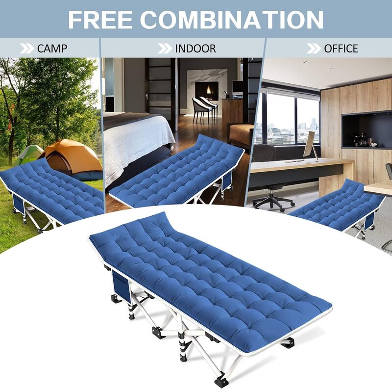 Double Layer Camping Cot com almofada grossa, cama dobrável, confortável, oversize, carga máxima 450lbs, XL