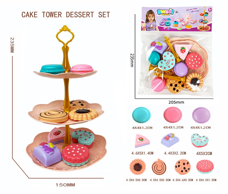 Игрушечная подставка для пирожных и закусок, трехуровневая подставка для пирожных и мороженого, игрушка-подставка для игрового домика, кухни, дня рождения