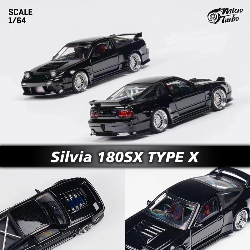 PreSale MT 1:64 S13 Silvia 180SX Type X Metallic Black Diecast Diorama Car Model Collection Miniature Toys MicroTurbo