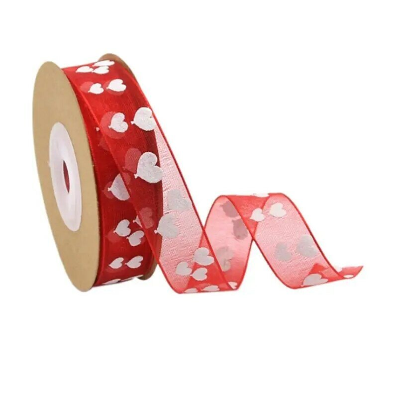 50JB 10m Love Heart Print Ribbon for Wedding Valentine DIY Craft Gift Wrapping Supply