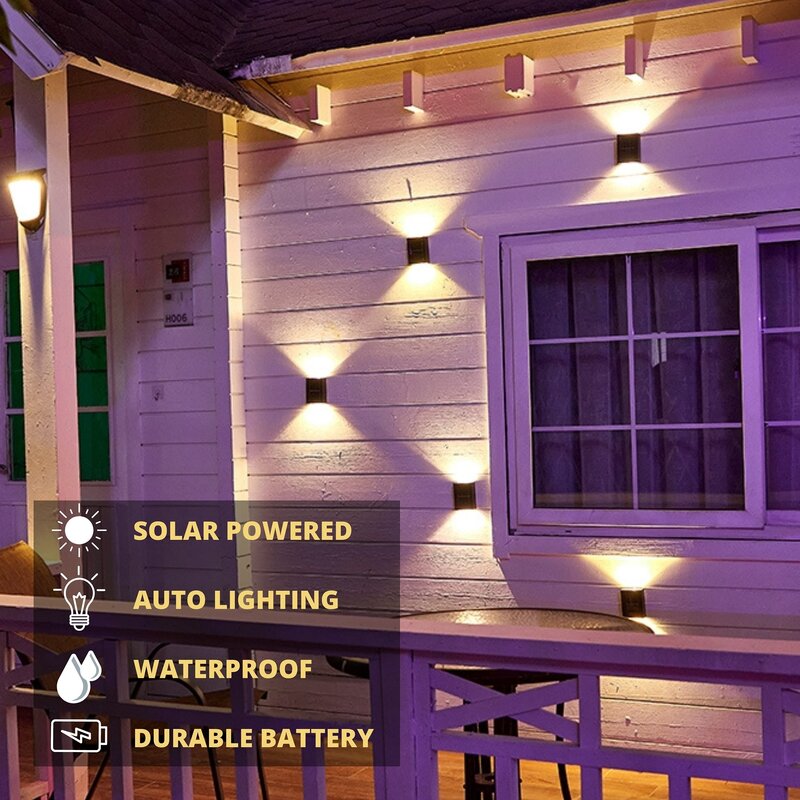 야외 방수 LED 태양광 벽 조명, 정원 발코니 마당 거리 장식 램프, 상하 발광 조명, 신제품