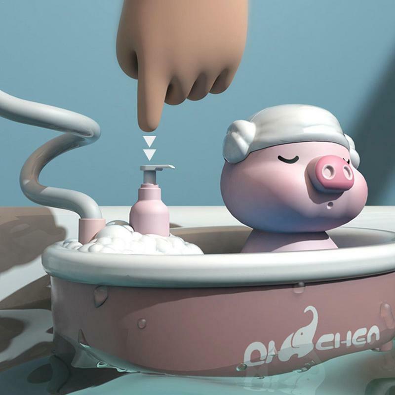 Pig Shape Water Spray Toy para bebê, Sucção forte, Brinquedo de banho elétrico macio, 2 bicos