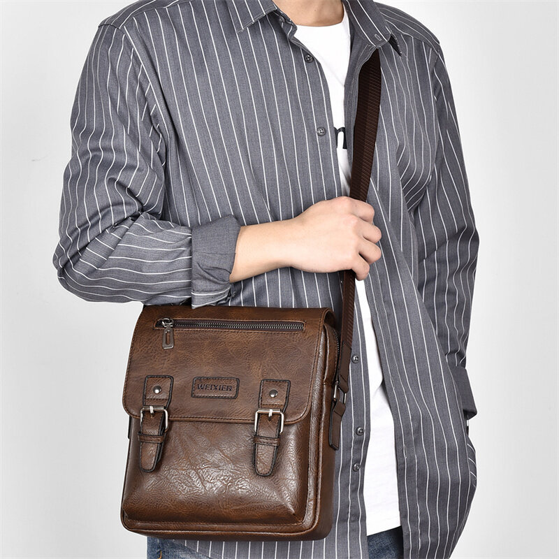 Męska torba na ramię ze skóry PU męskie torby kurierskie torba Crossbody rekreacyjna duża pojemność torebki robocze torba typu Crossbody Sling Bag biznesu