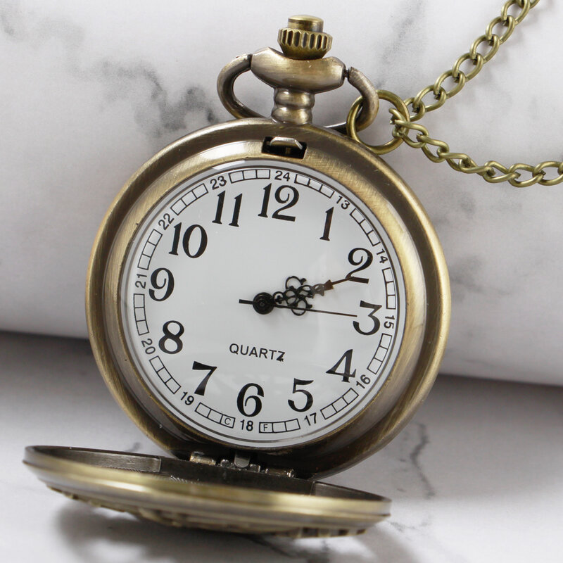 Relógio de bolso de quartzo, relógio de quartzo de bolso oco bronze steampunk antigo com pingente de corrente, relógios de bolso para presente de meninos e homens