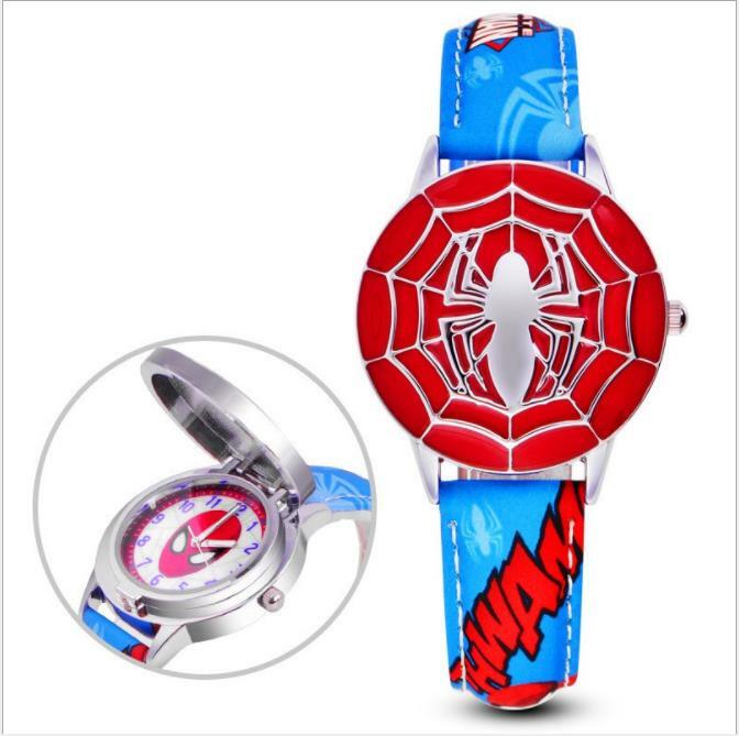 Disney spiderman Kids watch Captain America ironman children's watches Leather Quartz Flip Metal Case Watches Boys Clock gifts