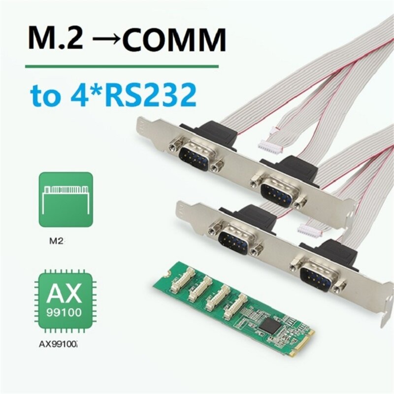 H4GA .2 M-Key to 4 RS232 Serial Port Card Multi-serial Port DB9 Control .2 M-Key