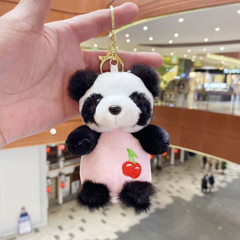 12cm urocza symulacja Panda pluszowa brelok charms lalka dla dzieci kreskówka wypchane pluszowe zabawka para plecak wisiorek dziecko świąteczny prezent