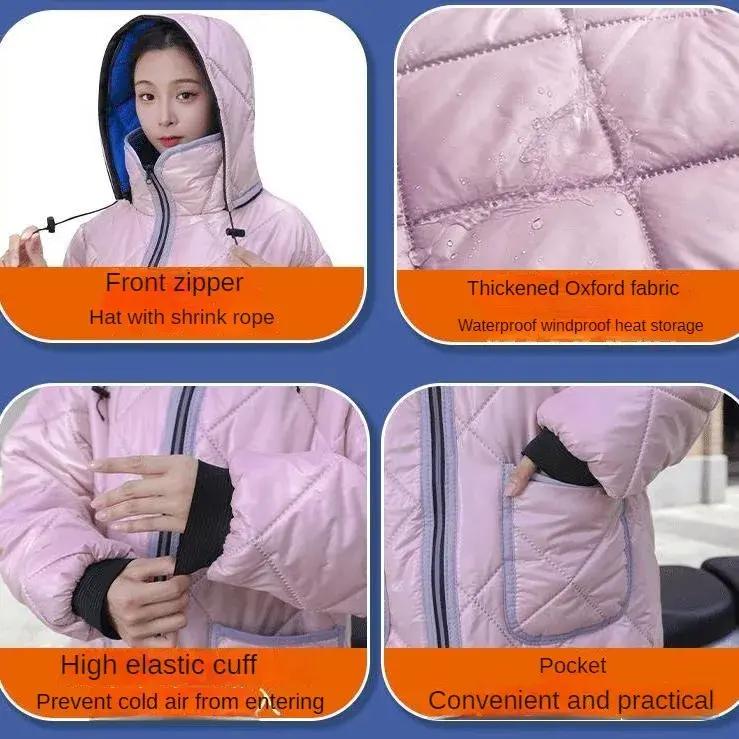 Winter women electric scooter windbreaker plush and thick windbreak quilt waterproof and cold cover for cycling 오토바이 방한복