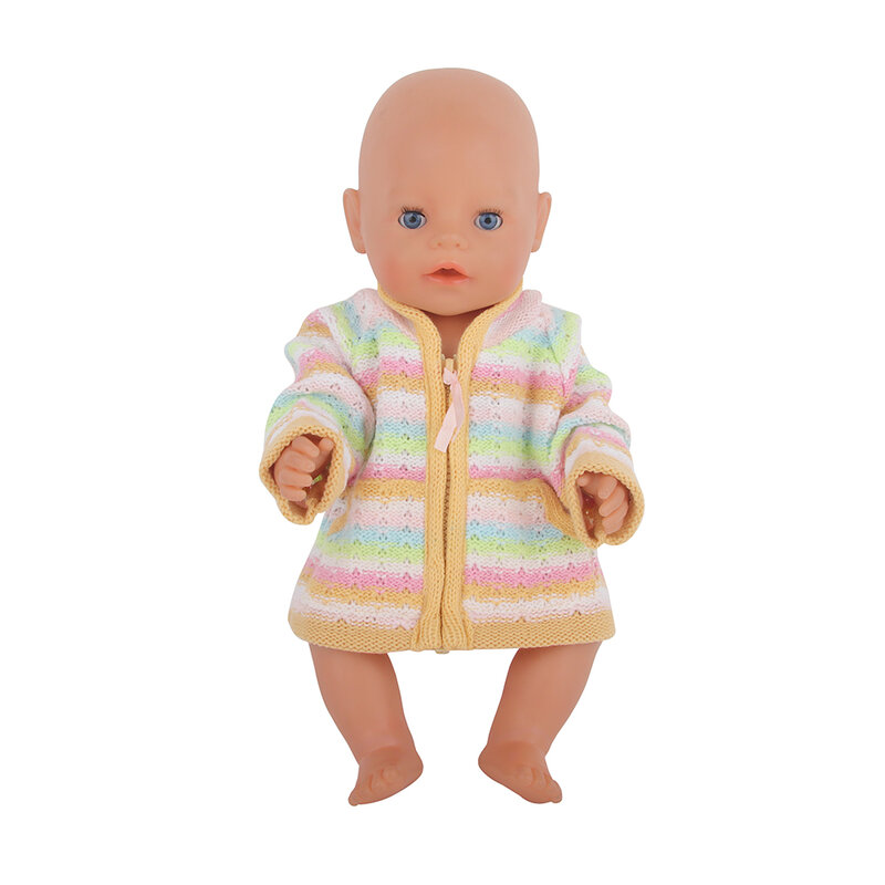 Casaco de lã para bebê recém-nascido, listra colorida arco-íris, bonecas americanas, mini roupas fofas, brinquedo DIY, 18 polegadas, 43cm, OG