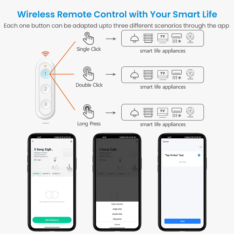 LoraTap ZigBee 3.0 Wireless 14 EU US Push Button Remote Tuya Scene Automation Control Switch Smart Life App Hub Need
