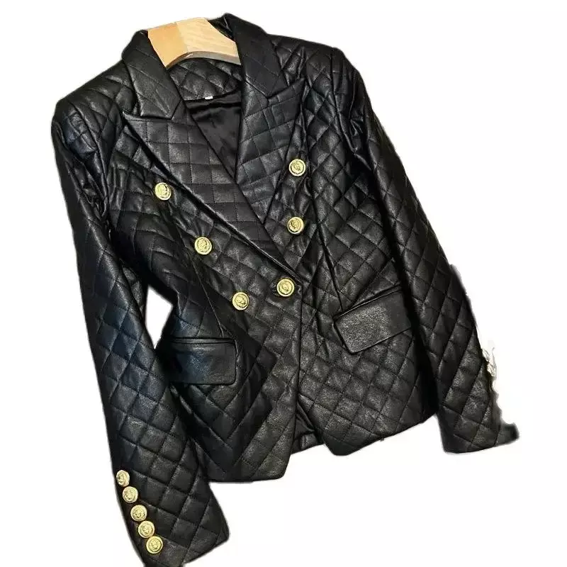 Женский короткий кожаный пиджак, черная Свободная куртка-блейзер, верхняя одежда для весны и осени, 2024