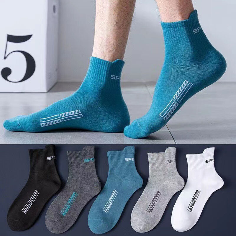5 Pairs High Quality Men Sports Socks Breathable Cotton Casual Autumn And Winter Warm Mid-tube Basketball Meias Large Size 38-44