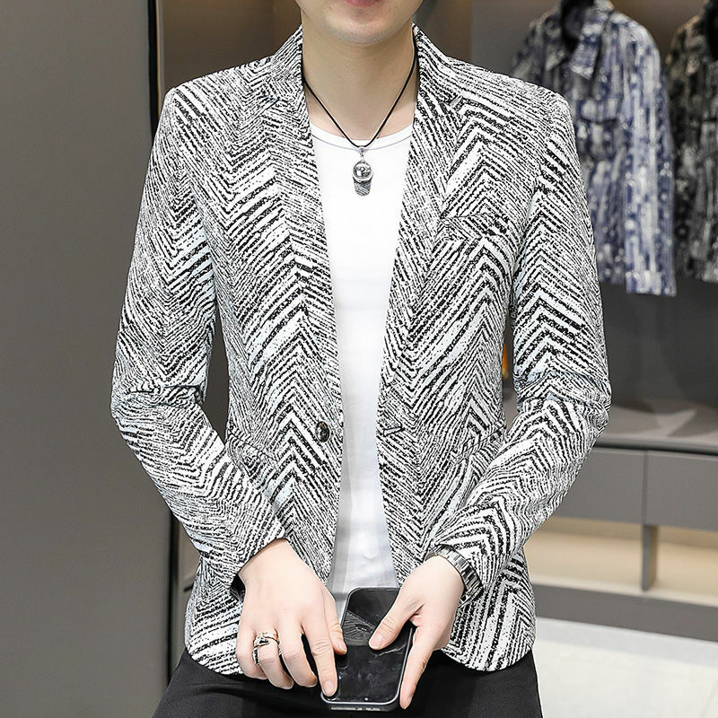 3-G3 traje pequeño a rayas para hombre, versión coreana, delgado y guapo, moda juvenil, informal, versátil, chaqueta de moda, Primavera