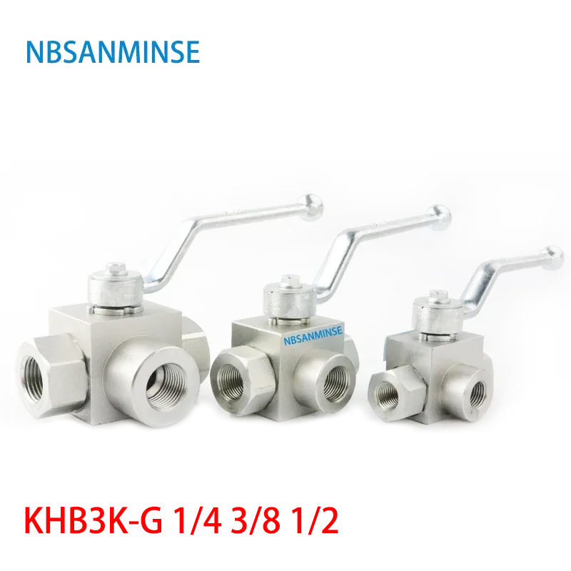 NBSANMINSE 1Pc Hydraulic High Pressure Ball Valve 3 Way Male Thread KHB3K-G 1/4 3/8 1/2 31.5Mpa Carbon Steel Industry Tool