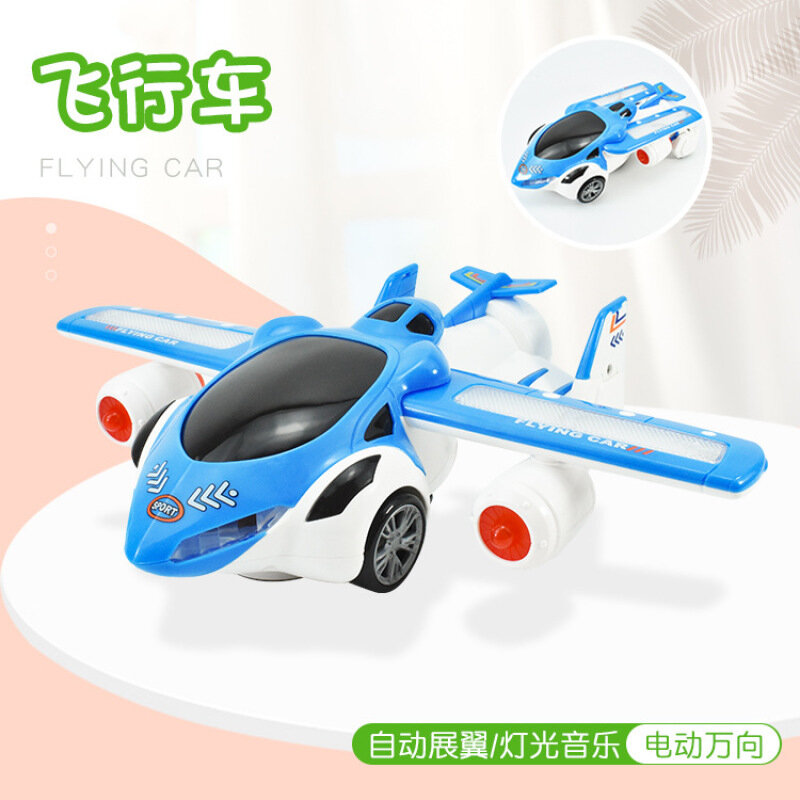 360 rotating automatic spread wing deformation airplane car electric universal light music airplane model toy holiday gift