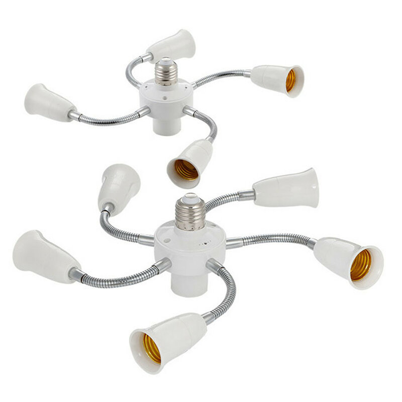 Base de luz blanca ajustable E27, divisor de enchufe de cuello de cisne, convertidor de soporte de bombillas LED con manguera de extensión, adaptador de 3, 4 y 5 vías