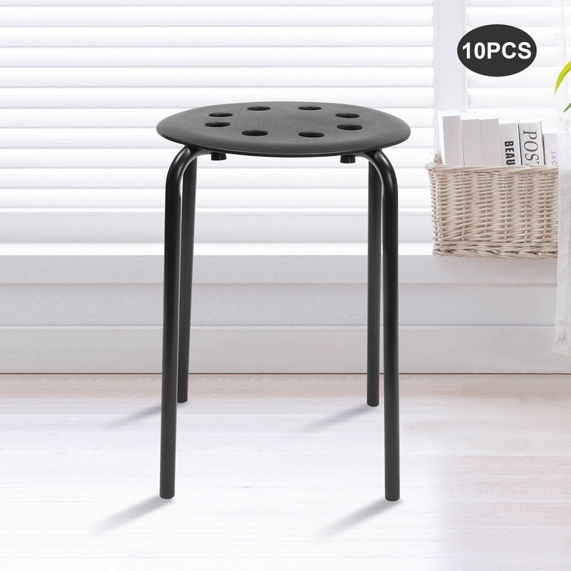 10 paczek 17 stołki do układania w stos z metalową ramą przenośne plastikowe stołki bez pleców z okrągłym