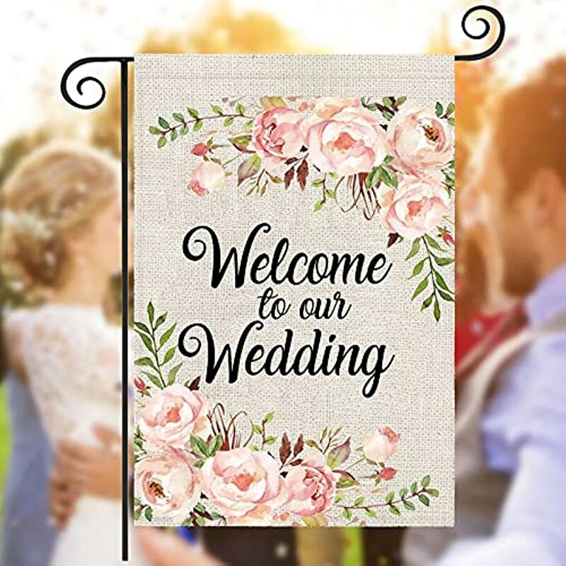 งานแต่งงานคู่สวนธงงานแต่งงานกลางแจ้ง Decor ยินดีต้อนรับสู่สวนธงแบนเนอร์งานแต่งงานของขวัญต้อนรับ