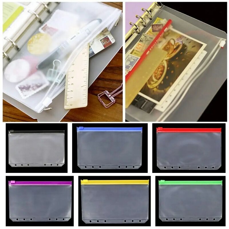 ถุงเก็บบัตรฟรอสติ้งใสมีซิปล็อคหลายสี A5/A6ใบมีซิปล็อกหลากสีสำหรับจัดเก็บใบปลิวของจัดระเบียบเอกสารกันน้ำ