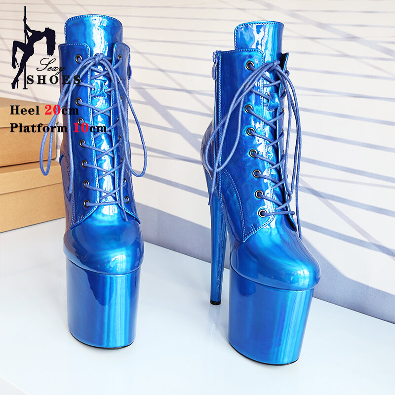 2024 Short Tube Sexy 20CM Extreme High Heels Platform Boots Lace Up Pole Dancing Stripper Boots InSide Zip Strappy Women Shoes