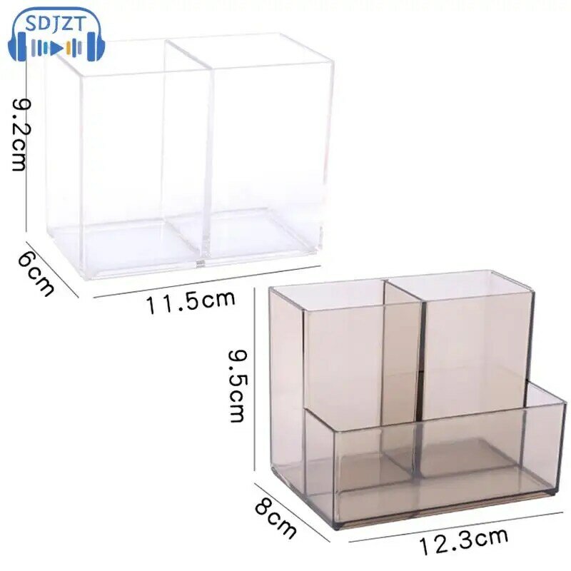 Ins Style Transparent Acrylic Square Three Grid Pen Holder Storage Rack Large Capacity Desk Pencil Rack School Office Stationery