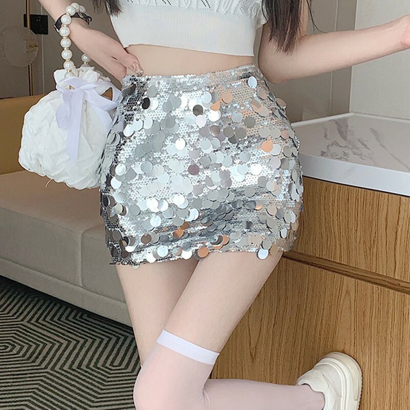 Pure Desire Sequin Short Skirt 2024 Summer Spicy Girl Half body Wrapped Hip Ultra Short Skirt Fashion Trend Sexy A-line Skirt