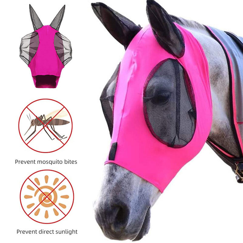 Wielokolorowe maski dla koni zapobiegające muchom oddychające elastyczne siatka robiona na drutach maski przeciw komarom jeździecki sprzęt jeździecki nowość