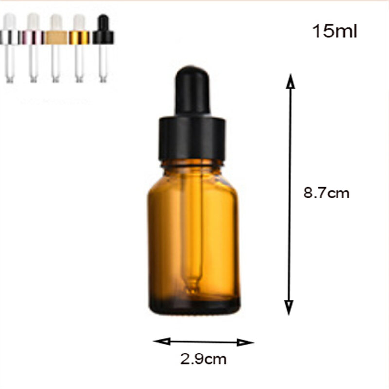 Botella de vidrio con gotero de aceite esencial, botella dispensadora de muestras de cosméticos, transparente, recargable, marrón oscuro, especificación múltiple