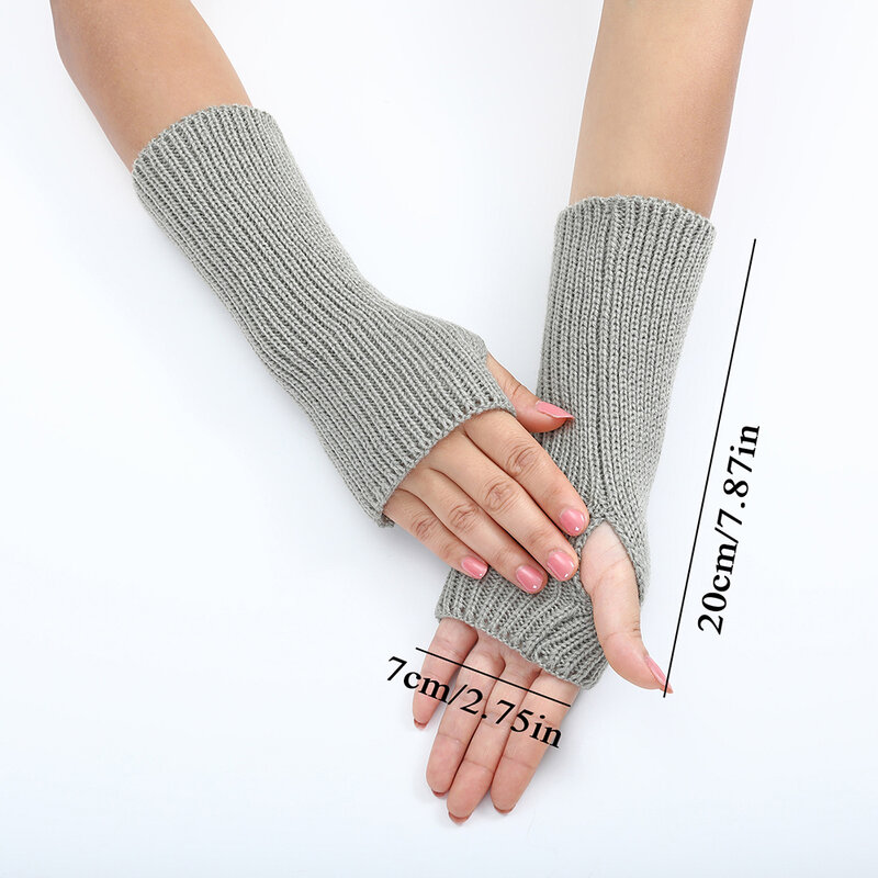 Y2k sarung tangan Anime wanita, penghangat lengan warna polos Harajuku Jepang rajutan tanpa jari
