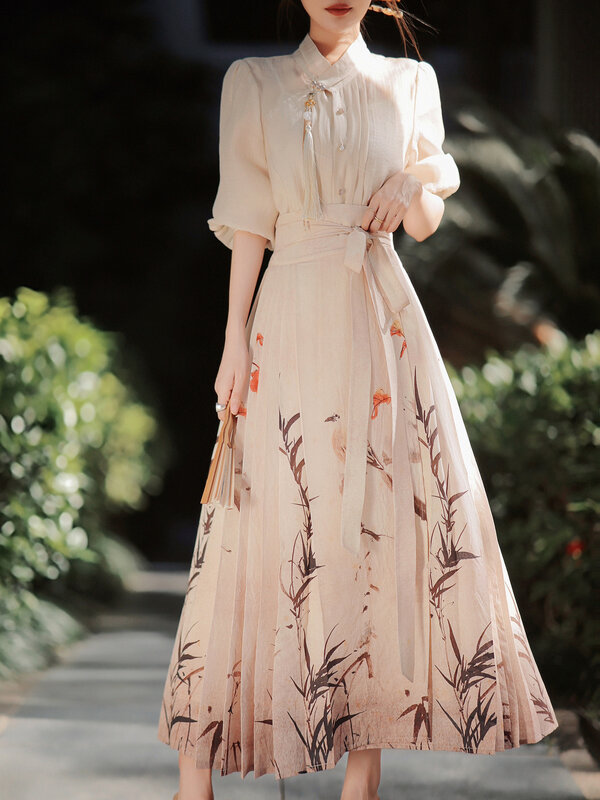 Ulepszona tradycyjna chińska sukienka Hanfu zestaw patchworkowa spódnica elegancki słodki artystyczny zestaw sukienka w stylu Qipao damski Retro