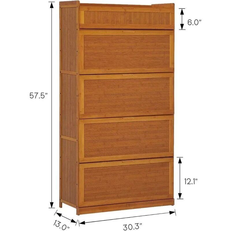 Shoe cabinet bamboo 9-tier storage box Modern cabinet with pull-down doors 36 pairs of heeled boots, free-standing, brown