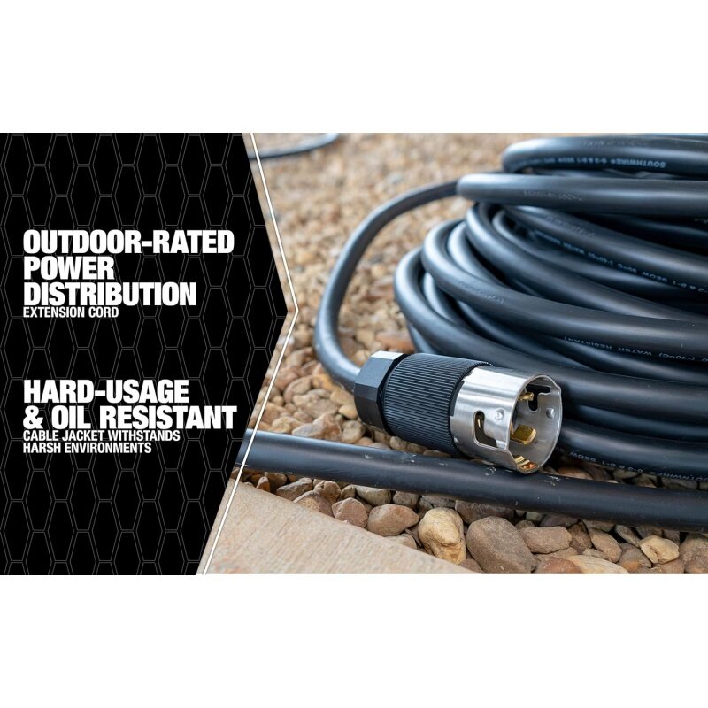 Southwire 191800008 6/3 & 8/1 SEOW; 50 Amp Rating; 125/250-Volt Outdoor Extension Cord CA-Style CS63; Twist to Lock Plug; Ha