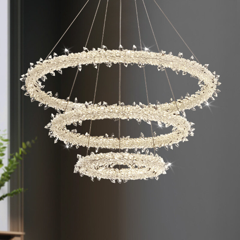 Lámpara de araña de cristal de lujo para sala de estar, luz circular nórdica para restaurante, dormitorio principal, luz de luciérnaga