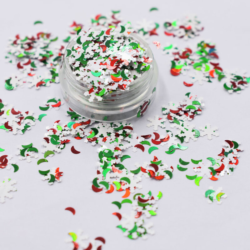 Christmas Snowflake Glitter para Nail Art, flocos hexagonais, lantejoulas coloridas, decorações de manicure DIY, 10g por saco