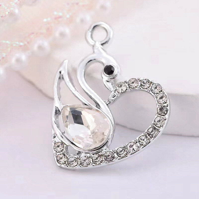 10pcs Delicate Crystal Rhinestones Decor Elegant Swan Charms for Shiny Wedding Jewelry Making DIY Necklace Earrings Pendants