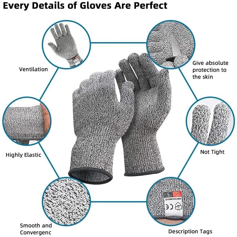 Grade 5 Cut Resistant Gloves Kitchen HPPE Scratch Resistant Glass Cutting Safety Protection for Gardeners