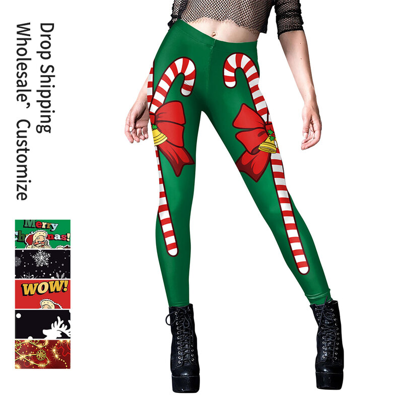 NADANBAO-Leggings estampados doces para mulheres, calças de flocos de neve feliz Natal, calças elásticas de cintura média, calças justas sexy