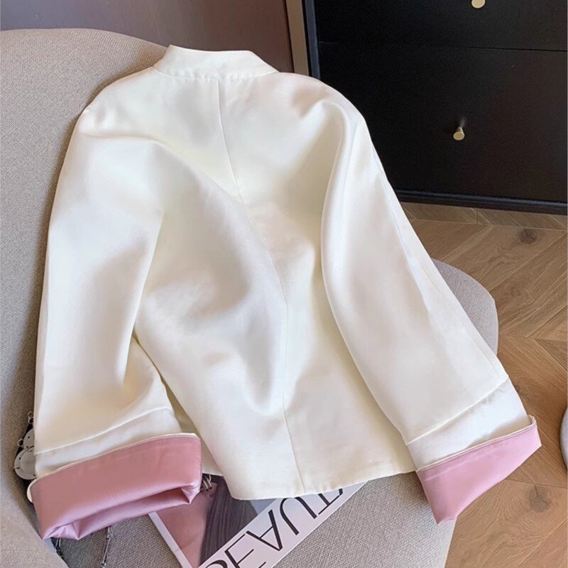 Новая улучшенная жаккардовая куртка контрастных цветов в китайском стиле ретро для мужчин и женщин Универсальный Национальный Топ