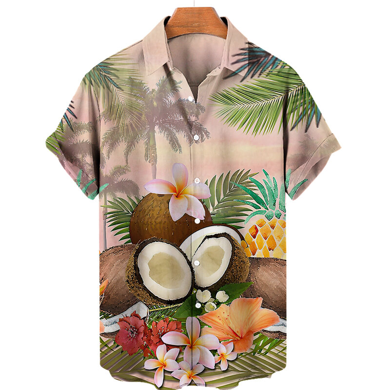 Kemeja Hawaii untuk pria, kemeja motif 3D mode grafis lengan pendek kerah Lapel Streetwear Hawaii blus kemeja untuk pria musim panas