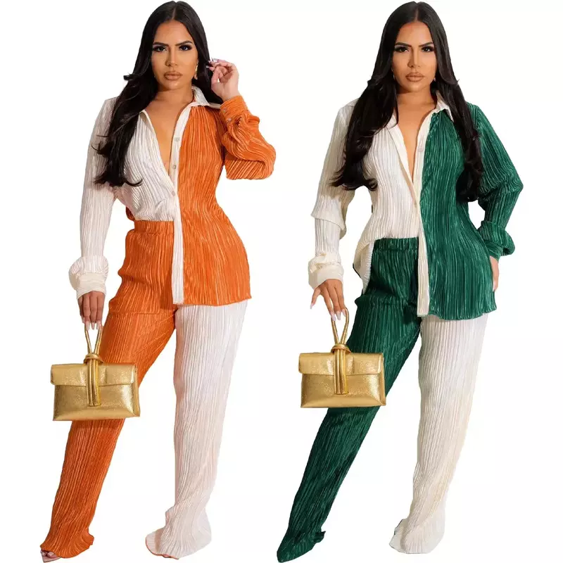 Dashiki ropa africana de 2 piezas para mujer, conjuntos a juego de pantalones y Top de poliéster con cuello en V, manga larga, otoño