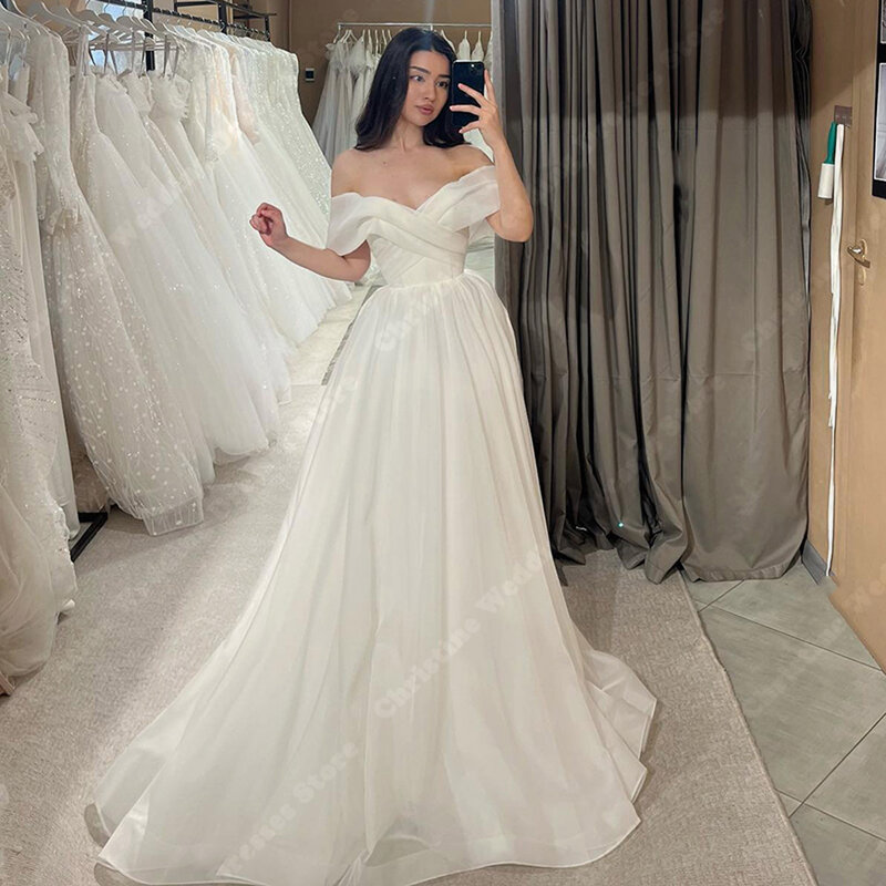Luxurious Off The Shoulder Wedding Dresses For Women Elegant Tulle Bride Gowns 2024 Mopping Length Engagement Vestidos De Novias